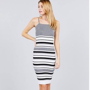Straight neck multi stripe cami mini sweater dress